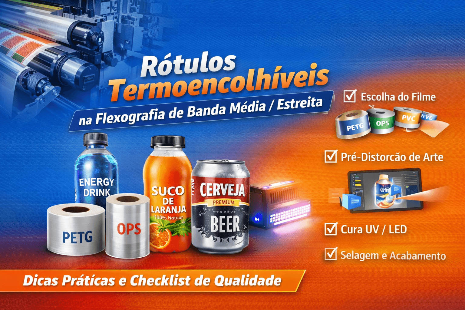 Rótulos termoencolhíveis (shrink sleeve) – Flexografia banda estreita Rótulos termoencolhíveis (shrink sleeve) na flexografia de banda estreita – guia técnico