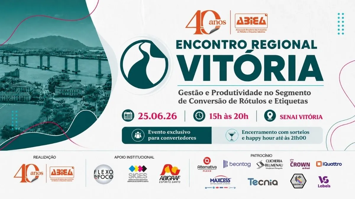 Encontro Regional ABIEA – Vitória (ES) (1) Logotipo da ABIEA e arte promocional do Encontro Regional em Vitória, com destaque para a parceria com a Semana da Indústria Gráfica.