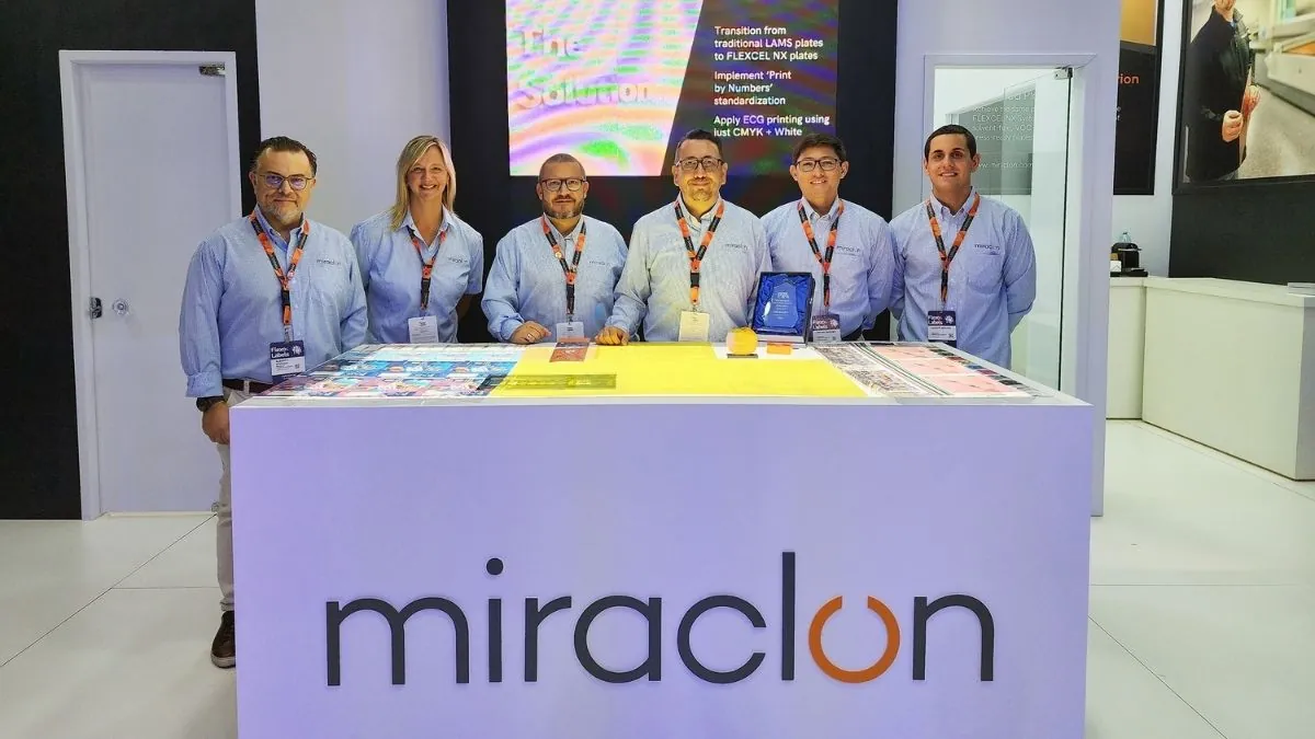 Miraclon na Flexo & Labels Expo 2026 – FLEXCEL Prime Plate Estande da Miraclon na Flexo & Labels Expo 2026, destacando as chapas FLEXCEL Prime Plate e FLEXCEL NX Ultra Solution.