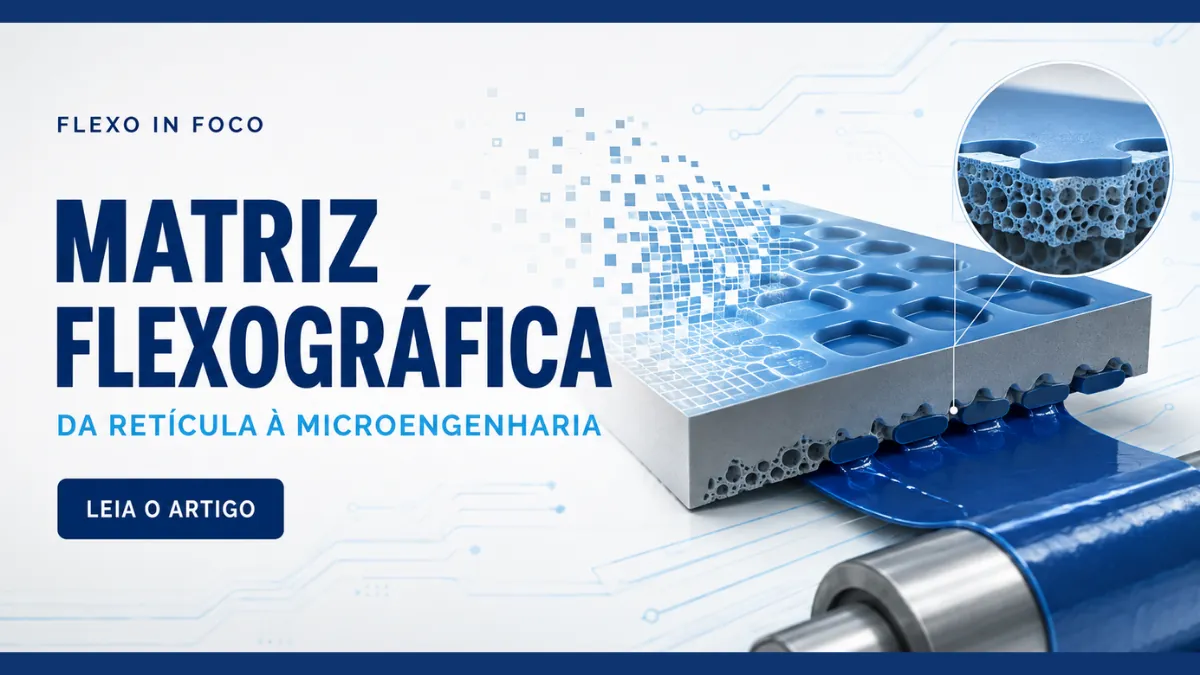 Matriz flexográfica – Da retícula à microengenharia do ponto Matriz flexográfica com pontos flat-top, microestrutura superficial e transferência controlada de tinta