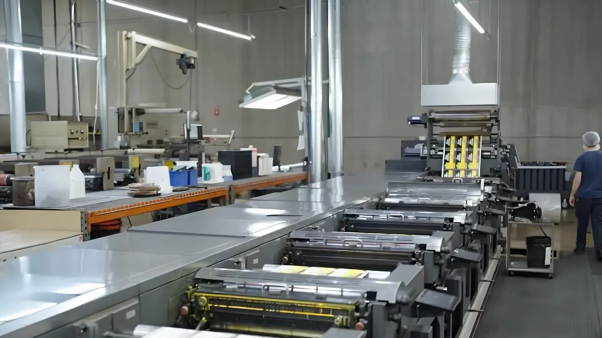 Nilpeter FA-26 na produção de embalagens flexíveis Impressora Nilpeter FA-26 usada pela Prime Packaging para produção de embalagens flexíveis